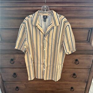 H&M Men's Casual Beige and Black Striped Shirt